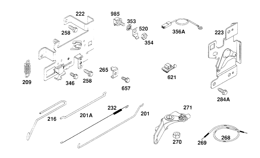 Control Bracker Assembly Diagram and Parts List for 259707-4007-XX  Briggs and Stratton Engine